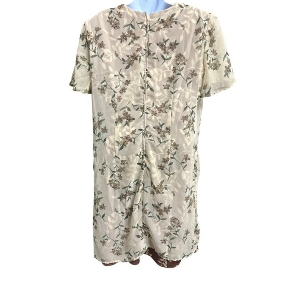 Olivia Rose 16W Dress Fancy Attached Sheer Jacket Brown Beige Fab Floral Vintage - Picture 3 of 3